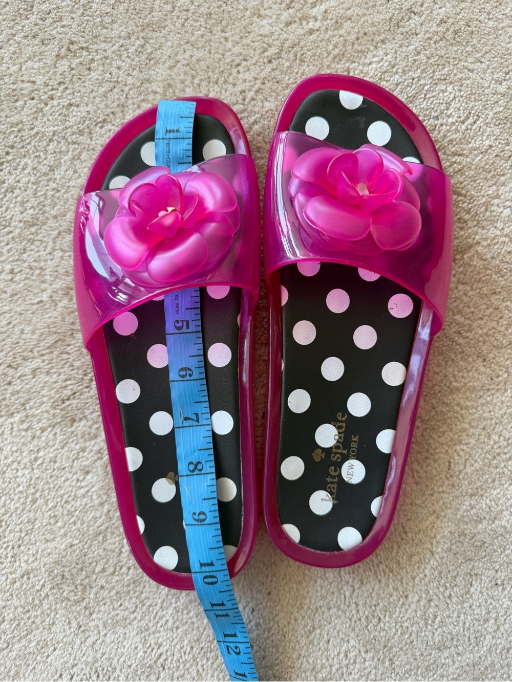 kate spade fuchsia camellia polka dot slide sandals - Picture 7 of 8